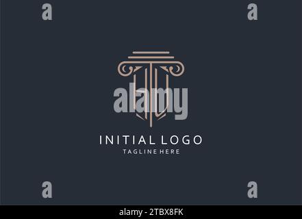 Logo HU monogramma con icona a forma di pilastro, logo di design elegante e lussuoso per idee di design iniziali del logo di stile dello studio legale Illustrazione Vettoriale