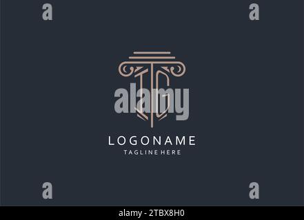 Logo IG monogramma con icona a forma di pilastro, logo di design elegante e di lusso per idee di design iniziali del logo di stile dello studio legale Illustrazione Vettoriale