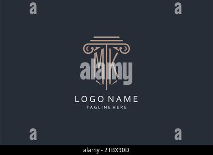 Logo monogramma MK con icona a forma di pilastro, logo di design elegante e lussuoso per idee di design iniziali del logo di stile dello studio legale Illustrazione Vettoriale