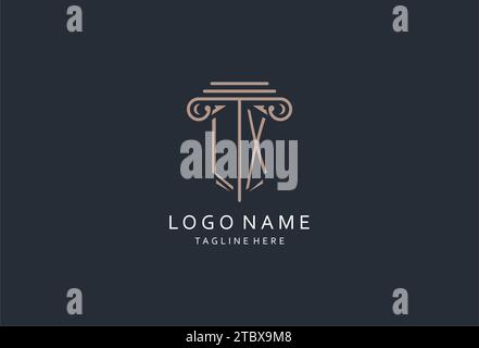 Logo monogramma LX con icona a forma di pilastro, logo di design elegante e lussuoso per idee di design iniziali del logo di stile dello studio legale Illustrazione Vettoriale