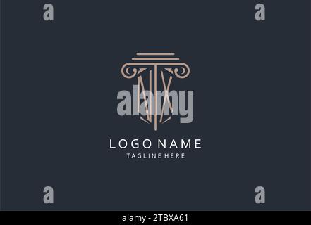 Logo monogramma NX con icona a forma di pilastro, logo di design elegante e lussuoso per idee di design iniziali del logo di stile dello studio legale Illustrazione Vettoriale