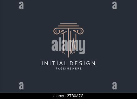 Logo monogramma TW con icona a forma di pilastro, logo di design elegante e lussuoso per idee di design iniziali del logo di stile dello studio legale Illustrazione Vettoriale