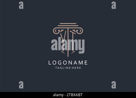 Logo monogramma YT con icona a forma di pilastro, logo di design elegante ed elegante per idee di design iniziali del logo di stile dello studio legale Illustrazione Vettoriale