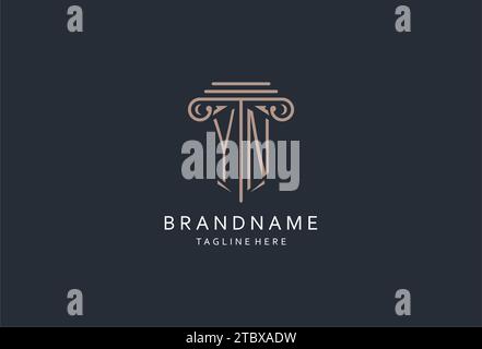 Logo IN monogramma con icona a forma di pilastro, logo di design elegante e lussuoso per idee di design iniziali del logo di stile dello studio legale Illustrazione Vettoriale