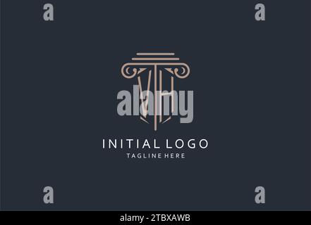 Logo monogramma VH con icona a forma di pilastro, logo di design elegante e lussuoso per idee di design iniziali del logo di stile dello studio legale Illustrazione Vettoriale