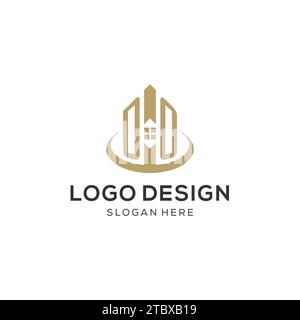 Logo DO iniziale con icona creativa della casa, grafica vettoriale di design moderno e professionale del logo immobiliare Illustrazione Vettoriale