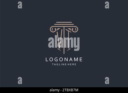 Logo monogramma VT con icona a forma di pilastro, logo di design elegante e lussuoso per idee di design iniziali del logo di stile dello studio legale Illustrazione Vettoriale