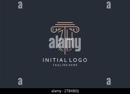 Logo monogramma ZH con icona a forma di pilastro, logo di design elegante ed elegante per idee di design iniziali del logo di stile dello studio legale Illustrazione Vettoriale