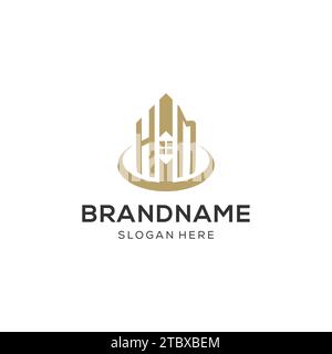 Logo HM iniziale con icona creativa della casa, grafica vettoriale di design moderno e professionale del logo immobiliare Illustrazione Vettoriale