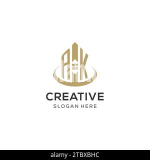 Logo AK iniziale con icona creativa della casa, grafica vettoriale di design moderno e professionale del logo immobiliare Illustrazione Vettoriale