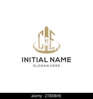 Logo CE iniziale con icona creativa della casa, grafica vettoriale di design moderno e professionale del logo immobiliare Illustrazione Vettoriale