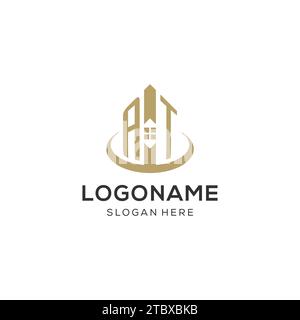 Logo AT iniziale con icona della casa creativa, grafica vettoriale di design del logo immobiliare moderno e professionale Illustrazione Vettoriale