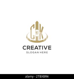 Logo CK iniziale con icona creativa della casa, grafica vettoriale di design moderno e professionale del logo immobiliare Illustrazione Vettoriale