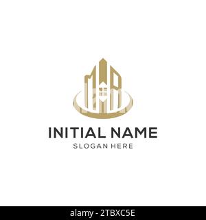 Logo MR iniziale con icona creativa della casa, grafica vettoriale di design moderno e professionale del logo immobiliare Illustrazione Vettoriale