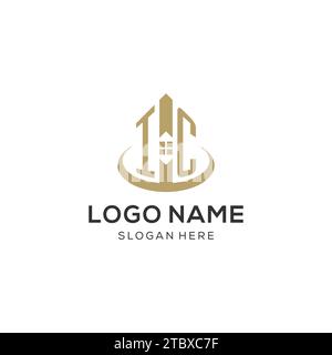 Logo IC iniziale con icona creativa della casa, grafica vettoriale di design moderno e professionale del logo immobiliare Illustrazione Vettoriale