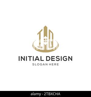 Logo IQ iniziale con icona della casa creativa, grafica vettoriale di design moderno e professionale del logo immobiliare Illustrazione Vettoriale