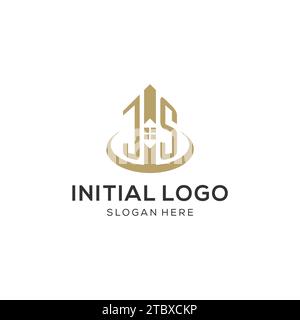 Logo JS iniziale con icona creativa della casa, grafica vettoriale di design moderno e professionale del logo immobiliare Illustrazione Vettoriale