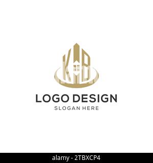 Logo KB iniziale con icona della casa creativa, grafica vettoriale del design del logo immobiliare moderno e professionale Illustrazione Vettoriale