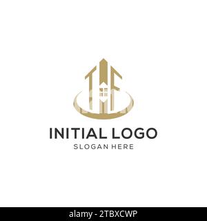 Logo TF iniziale con icona creativa della casa, grafica vettoriale di design moderno e professionale del logo immobiliare Illustrazione Vettoriale
