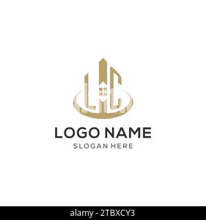 Logo LC iniziale con icona creativa della casa, grafica vettoriale di design moderno e professionale del logo immobiliare Illustrazione Vettoriale