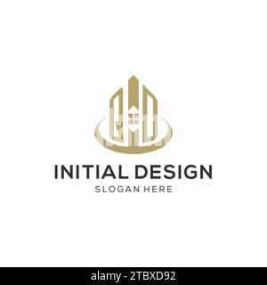 Logo QD iniziale con icona creativa della casa, grafica vettoriale di design moderno e professionale del logo immobiliare Illustrazione Vettoriale