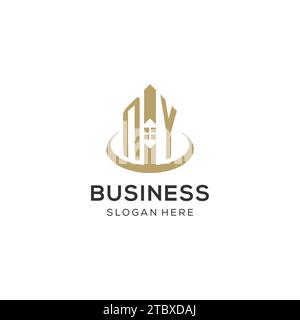 Logo NY iniziale con icona creativa della casa, grafica vettoriale di design moderno e professionale del logo immobiliare Illustrazione Vettoriale