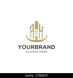 Logo RH iniziale con icona creativa della casa, grafica vettoriale di design moderno e professionale del logo immobiliare Illustrazione Vettoriale