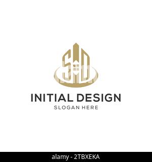 Logo SD iniziale con icona della casa creativa, grafica vettoriale di design moderno e professionale del logo immobiliare Illustrazione Vettoriale