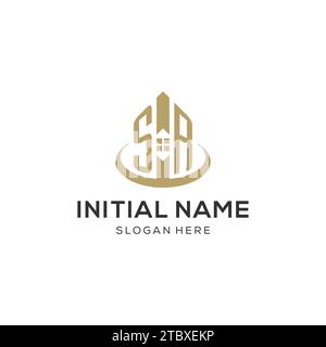 Logo SR iniziale con icona creativa della casa, grafica vettoriale di design moderno e professionale del logo immobiliare Illustrazione Vettoriale