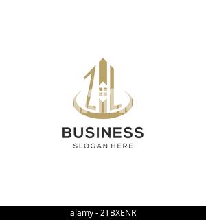 Logo ZL iniziale con icona creativa della casa, grafica vettoriale di design moderno e professionale del logo immobiliare Illustrazione Vettoriale