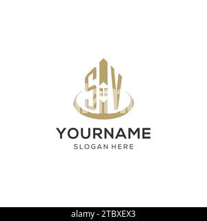 Logo SV iniziale con icona creativa della casa, grafica vettoriale di design moderno e professionale del logo immobiliare Illustrazione Vettoriale