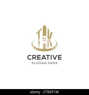 Logo TK iniziale con icona creativa della casa, grafica vettoriale di design moderno e professionale del logo immobiliare Illustrazione Vettoriale