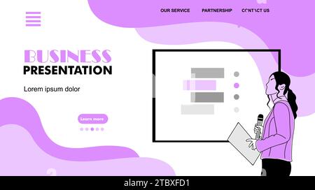 Business Presentation landing page arte vettoriale. Illustrazione Vettoriale