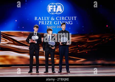 REID Robert, Vicepresidente FIA per lo sport, ritratto con SHARP Louis, Campionato di Formula 4 certificato da FIA - F4 UKm ISCHER Ethan, Campionato di Formula 4 certificato da FIA - F4 CEZ e RODRIGUES José Eduardo, Goodyear FIA European Truck Racing Championship for Young Star durante la cerimonia di premiazione FIA Rally & Circuit 2023 a Baky il 9 dicembre 2023 al Baku Convention Center di Baku, Azerbaigian - foto Frédéric le Floc'h/DPPI Credit: DPPI Media/Alamy Live News Foto Stock