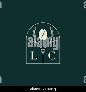 Design esclusivo e semplice con logo LC, combinazione di lettere e chicchi di caffè Illustrazione Vettoriale