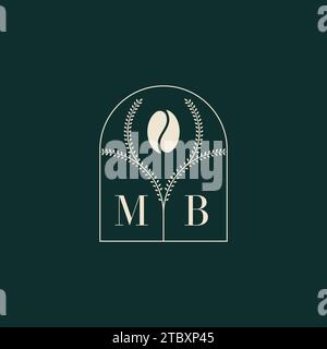 MB esclusivo e semplice design con logo, combinazione di lettere e chicchi di caffè Illustrazione Vettoriale