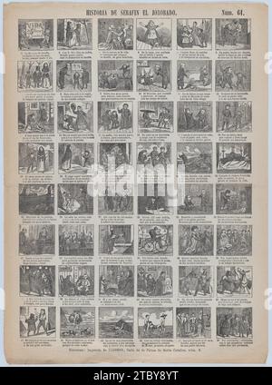 Broside con 48 scene relative al gobbo della vita 1978 di Juan Llorens Foto Stock