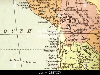 Una mappa politica vintage/antica in seppia che mostra la Bolivia. Foto Stock