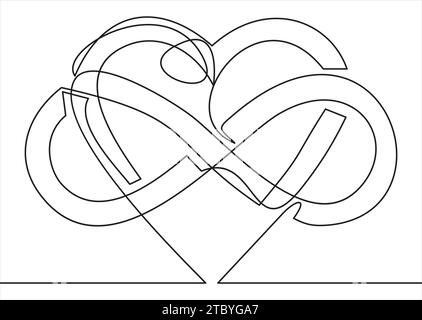 Cuore intrecciato con il segno dell'Infinito. Amore per la linea continua Illustrazione Vettoriale