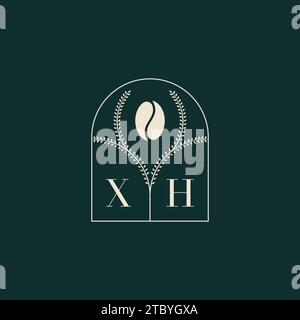 Design esclusivo e semplice con logo XH, combinazione di lettere e chicchi di caffè Illustrazione Vettoriale