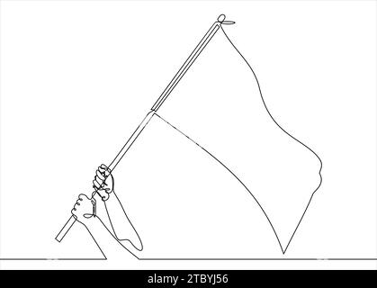 Illustrazione del disegno continuo con le mani che reggono la bandiera Illustrazione Vettoriale