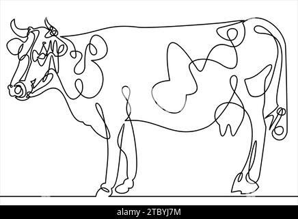 Cow one line drawing.symbol per la progettazione di siti Web Illustrazione Vettoriale