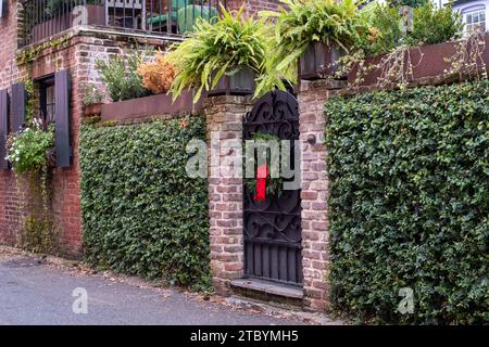 Varie scene dal centro storico di Charleston sulla penisola in una giornata nuvolosa. Foto Stock