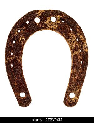 Rusty German Horseshoe della seconda guerra mondiale. Isolato su bianco Foto Stock