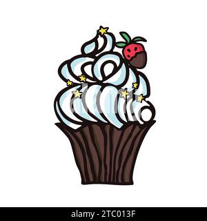 Illustrazioni abbozzate di dessert vettoriali di dolci. Macaroon, muffin, budino, torta con frutta. Illustrazione vettoriale colorata disegnata a mano isolata su wh Illustrazione Vettoriale