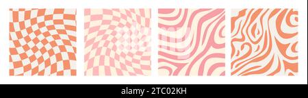 Post pubblicitario sui social media con un design psichedelico funky. Sfondi estetici anni '70 anni '60, sfondi vintage ondulati con liquido distorto. Posizionare i poster quadrati tra Illustrazione Vettoriale