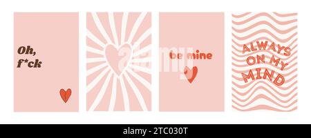Biglietto d'auguri di San Valentino con uno slogan divertente e romantico. Poster d'amore in stile contemporaneo e alla moda hippie. Set di semplice sfondo astratto in stile trendy Illustrazione Vettoriale