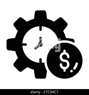 Moneta da dollaro con ruota dentata che mostra il vettore concettuale della gestione del denaro. Illustrazione Vettoriale