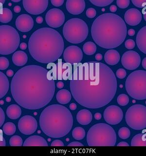 Motivo astratto senza cuciture di sfere viola di diversi diametri. Sfondo vettore. Palline sferiche grandi e piccole stampa futuristica Illustrazione Vettoriale