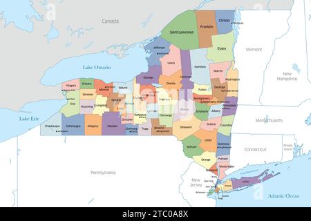 Mappa dello stato delle contee di New York Foto Stock